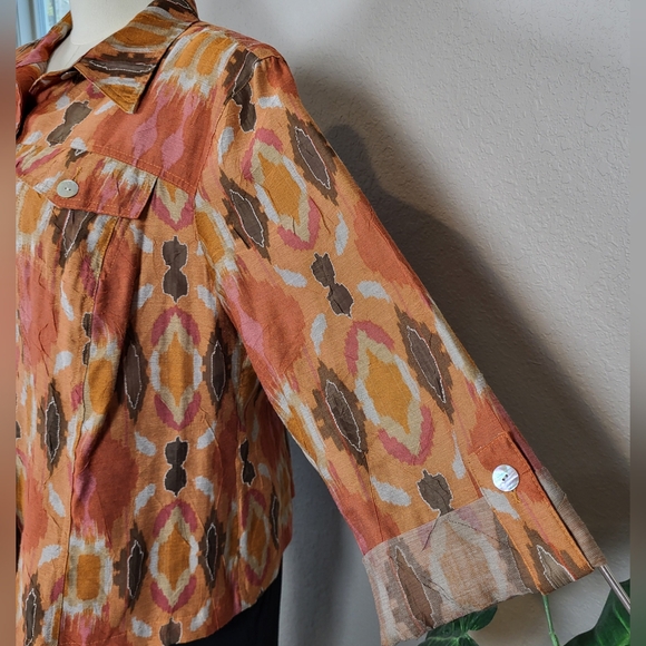 RUBY RD. Rust Southwestern Print Button Up Shirt Jacket  - Plus Size 18W - Picture 7 of 11